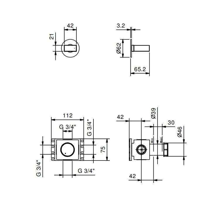 FANTINI VENEZIA Запорный вентиль, без ручки, внешняя часть, цвет Matt Gun Metal PVD