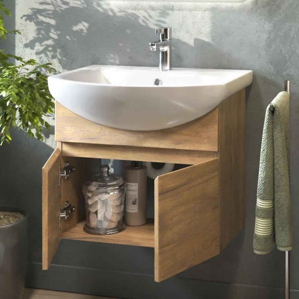 Тумба под раковину подвесная VIGO Wing tp.WIN.BAL.60.2D дуб золотой, 60 см, артикул tp.WIN.BAL.60.2D дуб золотой