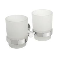 Подстаканник X-ROUND двойной, стеклянный для зубных щёток с держателем, 160x95x90 мм, хром, Sapho