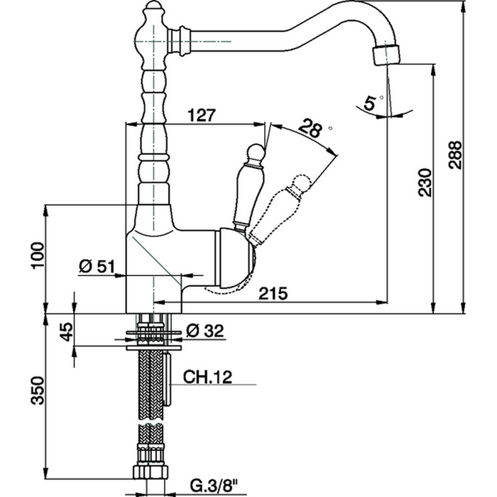 CISAL Смеситель однорычажный на 1 отверстие для кухни,с поворотным изливом 215 мм, цвет хром