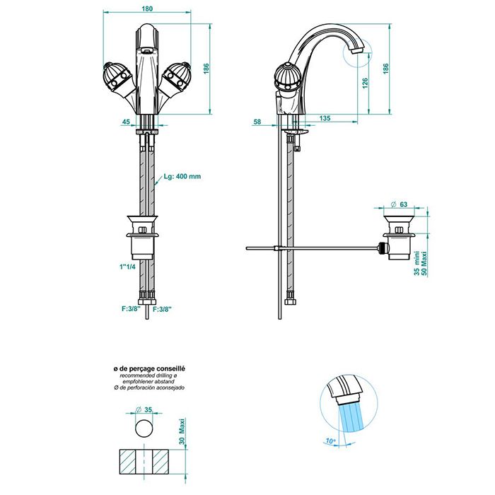 THG AMBOISE MALACHITE Смеситель для раковины на 1 отверстие, с донным клапаном, вставки малахит, цвет полированное золото