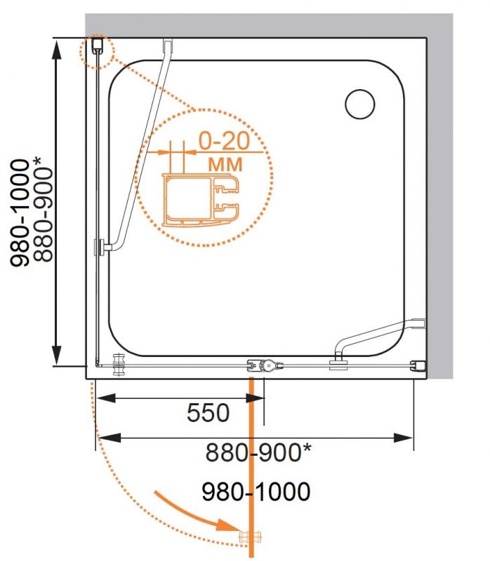 Душевой уголок Cezares Elena W-А-12 90x90 ELENA-W-A-12-90-P-Cr-L профиль Хром стекло рифленое