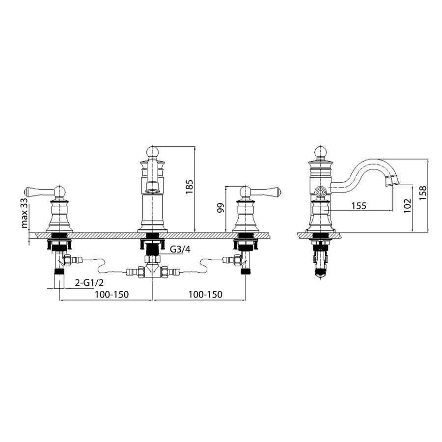 Смеситель для раковины врезной Timo Adelia 6021/04F черный антик, артикул 6021/04F