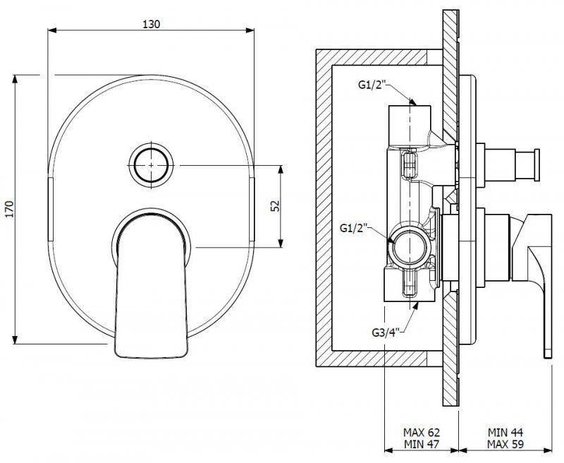 Встраиваемый смеситель для душа CEZARES LAGOS-VDIM