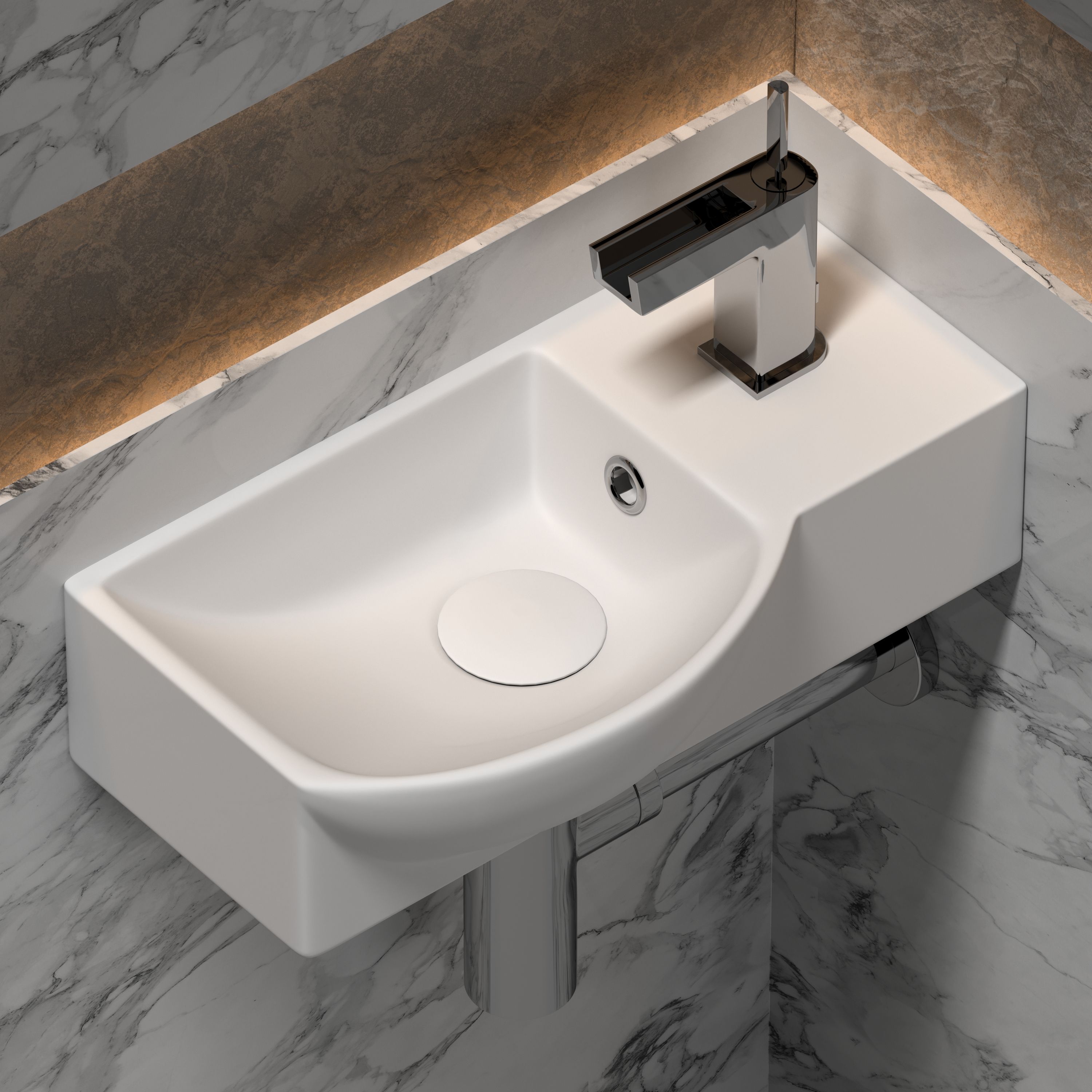 Умывальник подвесной прямоугольный  с крепежом (чаша слева, отверстие под смеситель справа) Element 400*220*120мм CN6039L