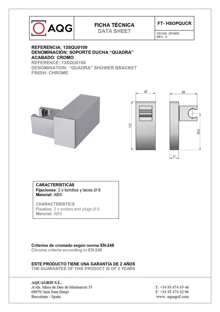 AQG Delta, однорычажный смеситель для ванны c набором для душа SETP, цвет хром, артикул 01DEL419CR