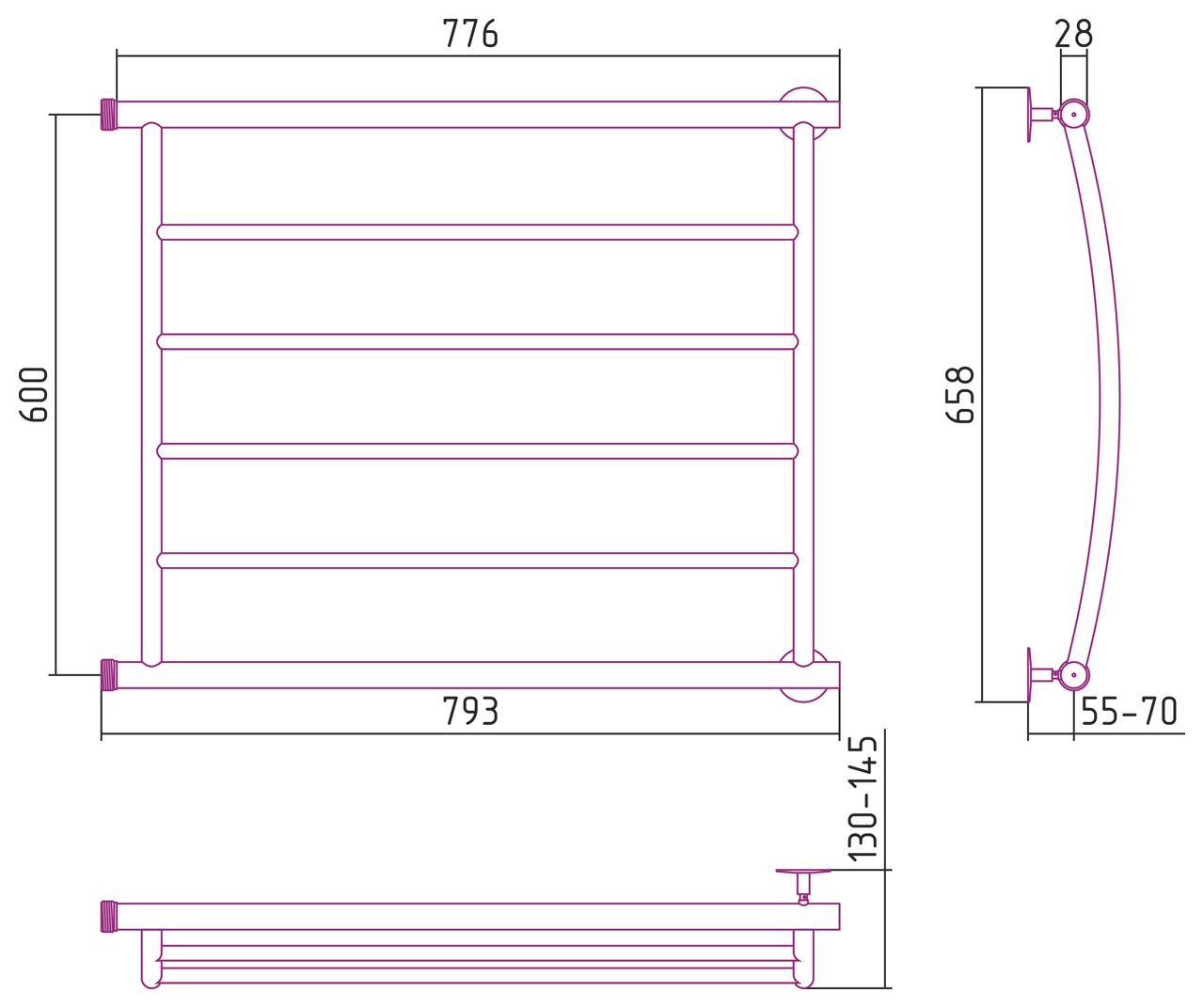 Полотенцесушитель СТИЛЬЕ "Минор 0602" 600х800 (4) Г (Без покрытия)