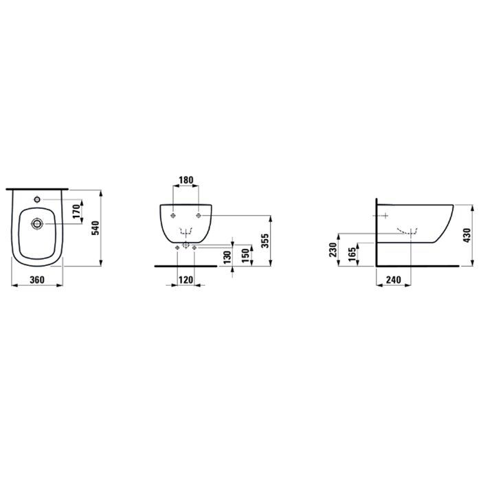 Laufen Palomba Биде подвесное 540х360х265мм, с 1 отв. под смеситель, с покр. LLC, цвет: белый