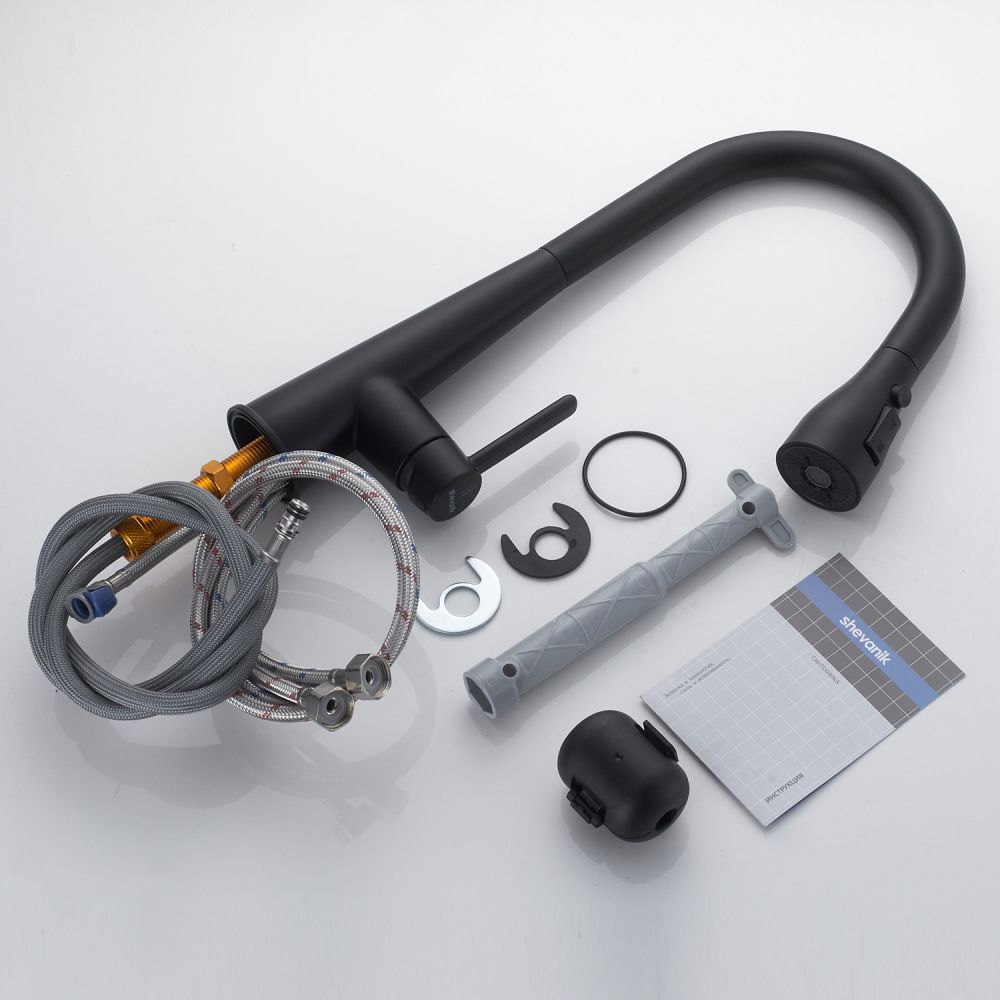 Смеситель для кухни с выдвижным изливом Shevanik S363H, черный