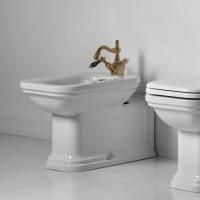 Kerasan Waldorf Биде напольное пристенное удлиненное &quot;Prolungato&quot; 65х37см с 1 отв. под смеситель, белое, цвет заглушки - хром (Заказ по запросу!)