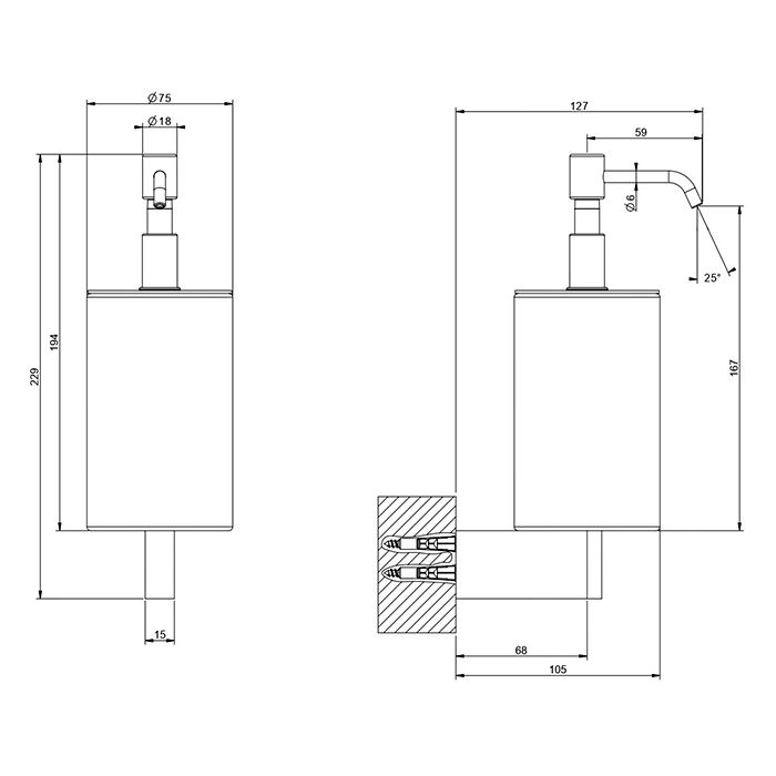 GESSI Origini Дозатор для жидкого мыла настенный черный/Black Metal Brushed PVD