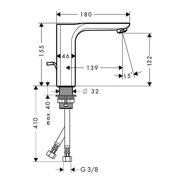 AX Urquiola Cмеситель для раковины 130, на 1 отв., излив 139мм, с донным клапаном, цвет: хром