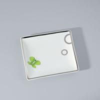 THG CAPUCINE VERT DECOR PLATINE Поднос керамический 122х110 мм., настольный, small size, декор платина/зеленый, цвет белый