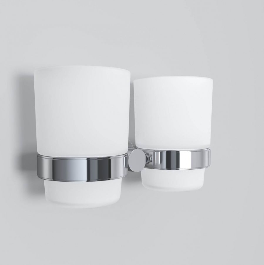 A74343400 Sense L, Двойной стеклянный стакан с настенным держателем, хром A74343400 Sense L, Двойной стеклянный стакан с настенным держателем, хром