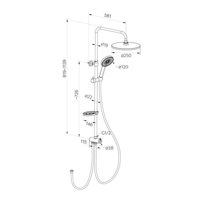 Душевой гарнитур с тропической лейкой Milardo Ideal Spa (ILSSB3FM76), артикул ILSSB3FM76