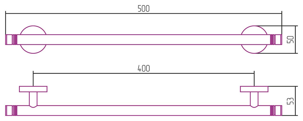 Полотенцедержатель, Сунержа, КАНЬОН, одинарный, ширина, мм-500, глубина, мм-53, высота, мм-50, тип установки-настенный, материал-нержавеющая сталь, цвет-чёрный хром