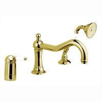 Nicolazzi P.m. Blanc Смеситель на борт ванны на 3 отверстия, с изливом 246мм и ручным душем, ручки белая керамика, цвет: English Gold