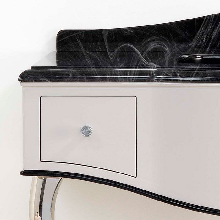 Devon Audrey Консоль (111х57,5хh89,5/99,5см) мрамор NERO MARQUINHA c 3отв; корпус цвет:белый с кантом черн; ножки цвет: св.золото(без раков. SWINDON), артикул DEAUDRNMAOT/PWcprDB/LS-SWINDON/3F