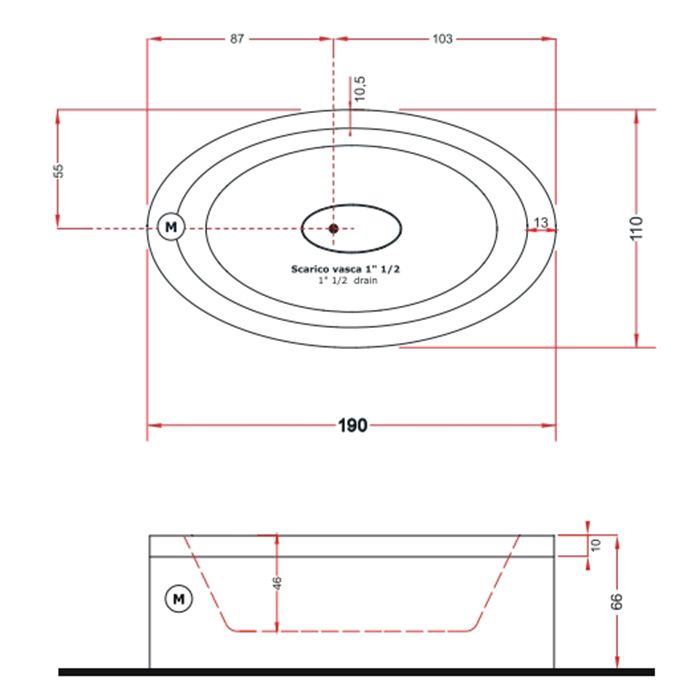 Gruppo Treesse EOS 190 Ванна 190x110xh66 см. без гидромассажа, со сливной колонкой и 2 панелями для свободного размещения , цвет белый