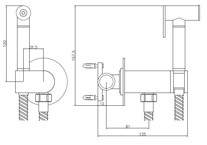 Смеситель скрытого монтажа с гигиеническим душем, артикул: SMH03 ESKO, артикул SMH03