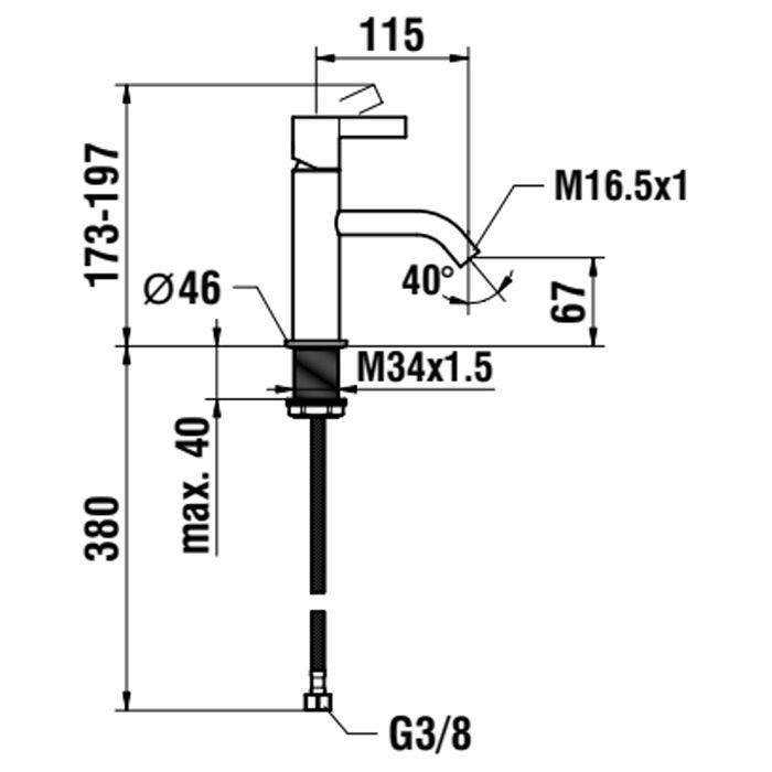 Смеситель для раковины, Laufen, Kartell by Laufen, тип открывания воды-однорычажный, тип регулирования воды-керамический картридж, монтаж-на раковину/столешницу, отверстия для монтажа-1, высота, мм-173, вынос излива, мм-115, тип излива-неподвижный, донный, артикул 3.1133.1.001.100.1