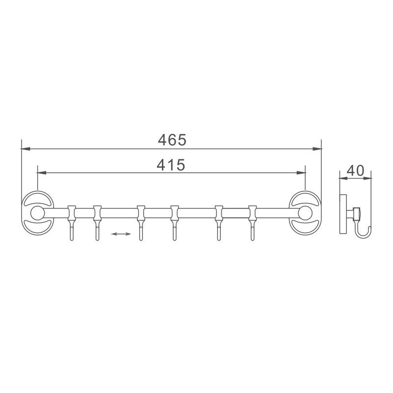 Планка с крючками для полотенец Haiba HB1915-6, хром