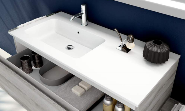 IBC, раковина из минерального литья левая 140 см c отверстием под смеситель, цвет белый