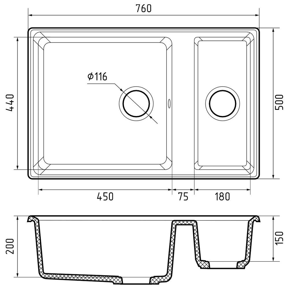 Кухонная мойка GranFest LEVEL 760K, иней, артикул LV-760K иней