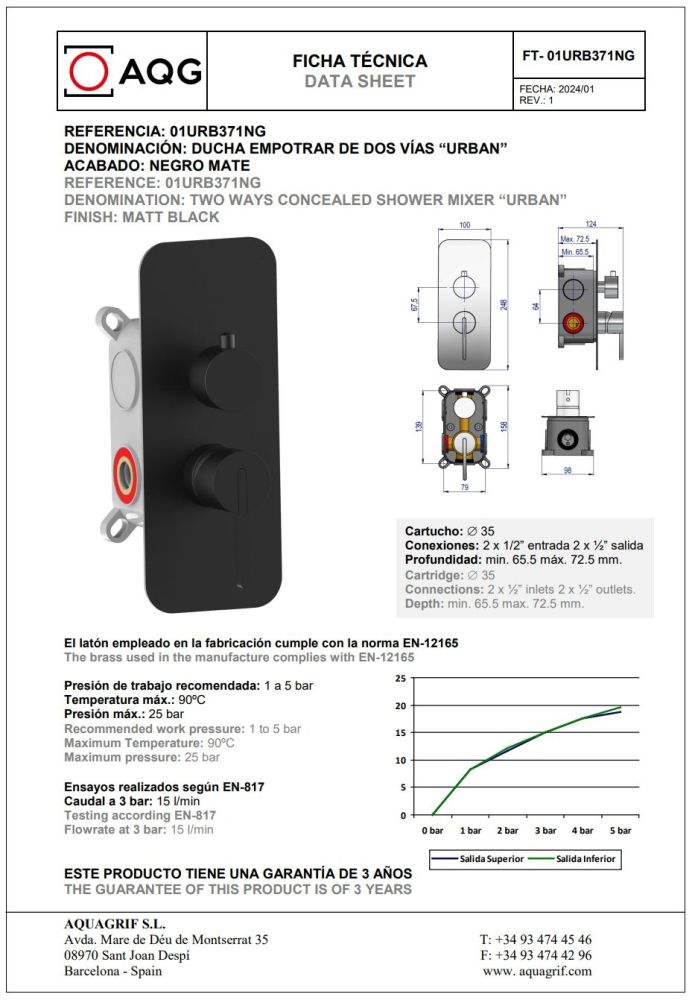 AQG Urban, душевой комплект ER233 на 2 потребителя, с потолочным кронштейном, цвет черный матовый, артикул 19URBER23305