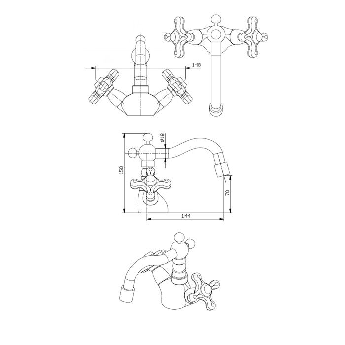 Daniel Revival Decora Смеситель для биде, с донным клапаном, медь/декор Spiral светлая медь
