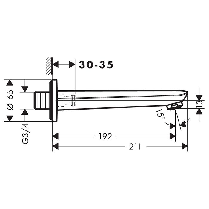 HG Novus Излив для ванны, настенный 192мм, цвет: хром HG Novus Излив для ванны, настенный 192мм, цвет: хром