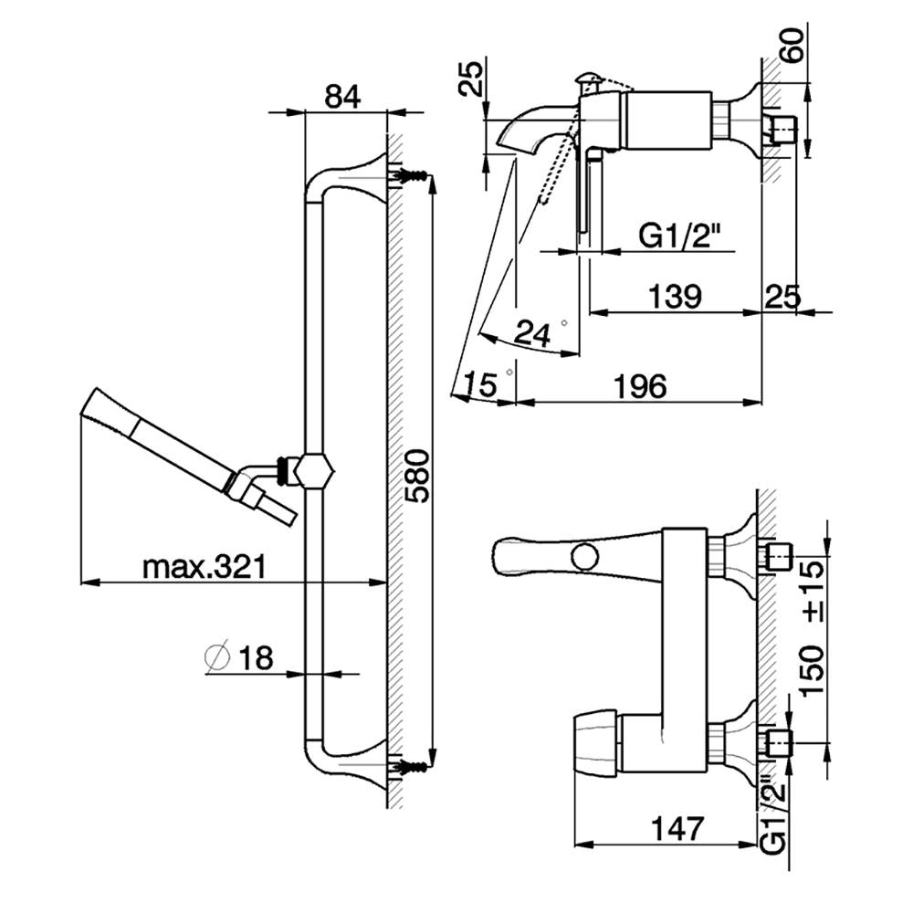 CISAL Cherie Смеситель для ванны однорычажный, с душевым комплектом, цвет хром/черный