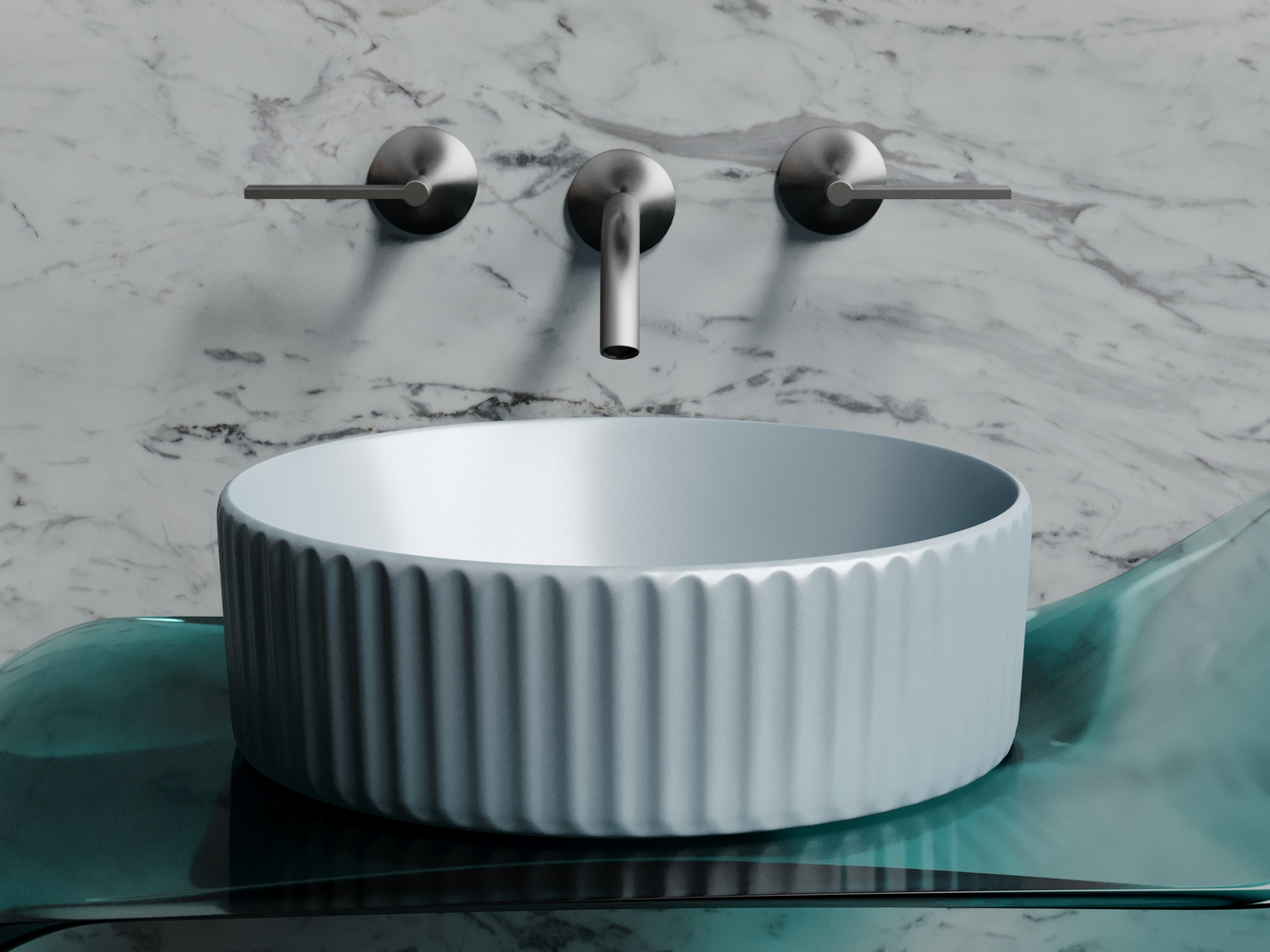 Умывальник чаша накладная круглая (цвет Серо-Голубой Матовый) Элемент (Element) 360x360x115мм, артикул CN6057MHL