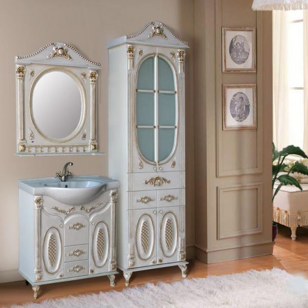 Тумба с раковиной Атолл Наполеон 287 белый жемчуг с патиной золото