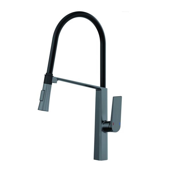 Смеситель для кухни с гибким изливом и режимом душ Haiba HB73827-3, оружейная сталь