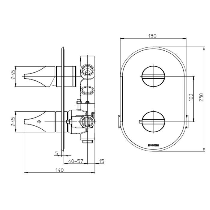 Смеситель для душа, Bossini, APICE, тип открывания воды-однорычажный, тип регулирования воды-термостатический картридж, монтаж-настенный встраиваемый, отверстия для монтажа-2, внутренняя часть-необходимо заказать, переключатель на 2-5 выходов, цвет-хром Смеситель для душа, Bossini, APICE, тип открывания воды-однорычажный, тип регулирования воды-термостатический картридж, монтаж-настенный встраиваемый, отверстия для монтажа-2, внутренняя часть-необходимо заказать, переключатель на 2-5 выходов, цвет-хром