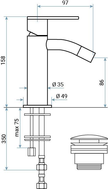 Emmevi Filobrass, однорычажный смеситель для биде, рукоятка без стержня,  с донным клапаном click-clack, цвет брашированное золото