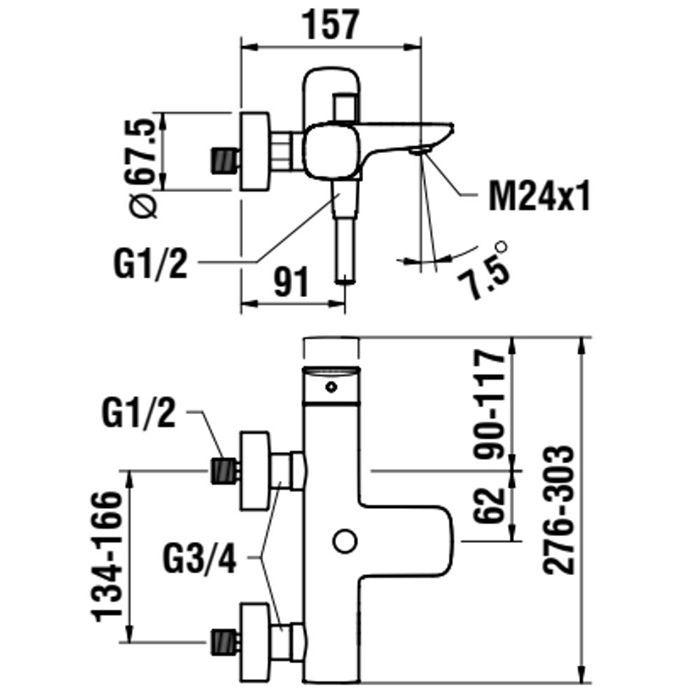 Смеситель для ванны и душа, Laufen, Cityplus, тип открывания воды-однорычажный, тип регулирования воды-керамический картридж, монтаж-настенный, отверстия для монтажа-2, вынос излива, мм-158, тип излива-неподвижный, ручной душ-в комплекте MyCity100, шланг 
