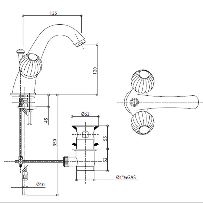Bongio Rivoli Смеситель для раковины на 1отв.,  цвет хром/Cristallo 00