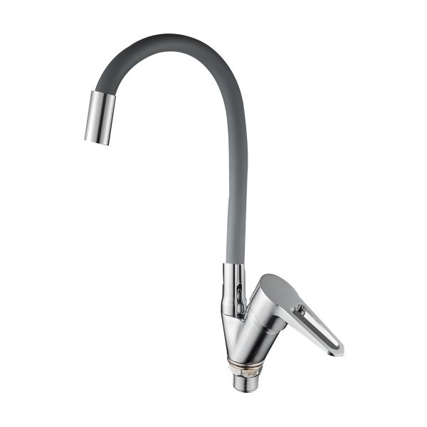 Смеситель для кухни с гибким изливом D-Lin D150303-2, хром/серый