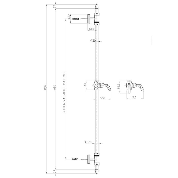 BOSSINI (LIBERTY ) Душевая штанга из латуни 110см Ø 20мм, , хром (030) BOSSINI (LIBERTY ) Душевая штанга из латуни 110см Ø 20мм, , хром (030)