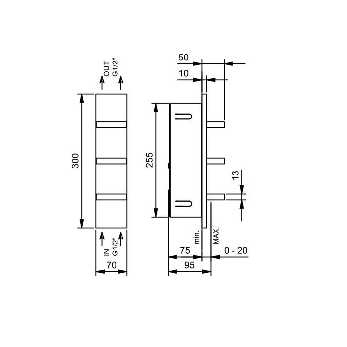 Fantini AK/25 Смеситель для душа, встраиваемый, на 2 источника, без излива, (наружняя часть), цвет: Matt Gun Metal PVD
