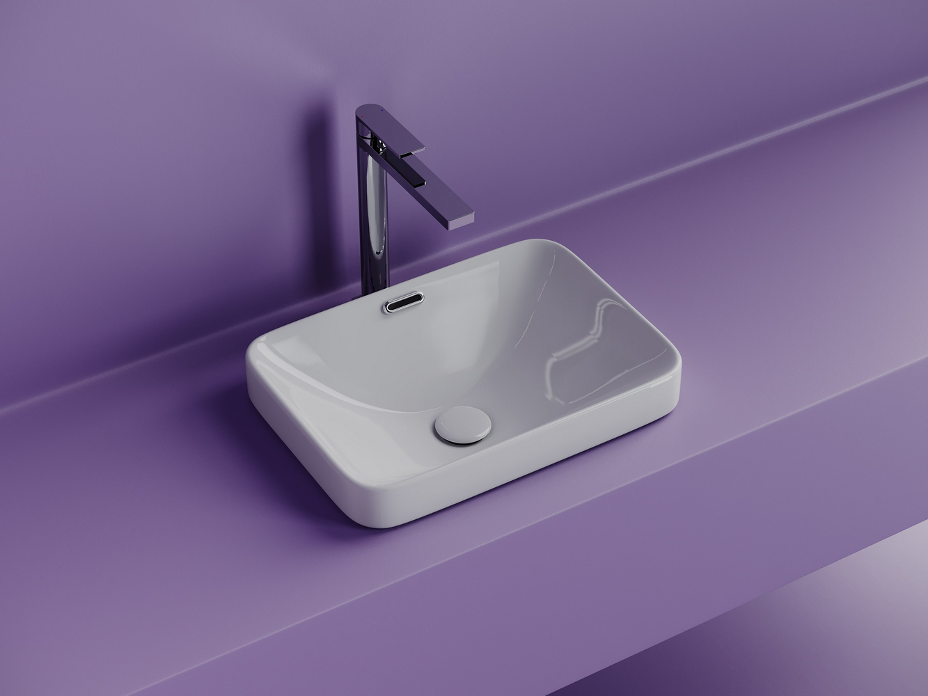 Раковина встраиваемая сверху Ceramicanova Элемент (Element) с отверстием слива - перелива прямоугольной формы 460x330x170 мм цвет белый арт. CN6078, артикул CN6078