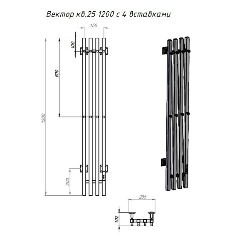 Полотенцесушитель электрический (нестандартная) Тругор Пэк сп Вектор кв 4 120х15 см, белый, артикул ПэкспВекторкв412015белВГП
