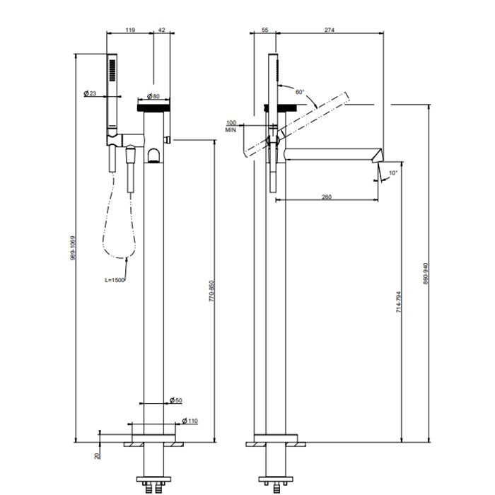 Gessi Anello Напольный смеситель для ванны (внешние части), цвет:Black XL