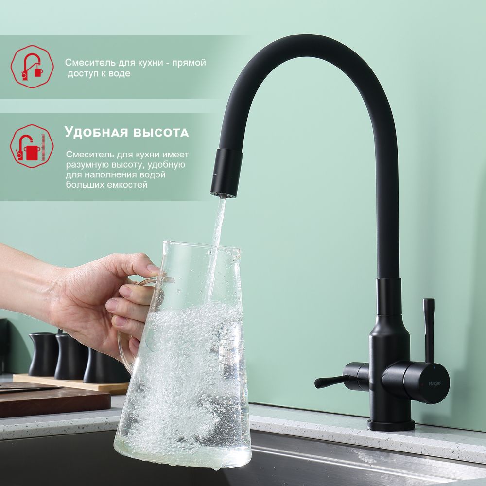 Смеситель для кухни с подключением фильтра Raglo R81.64.06, черный