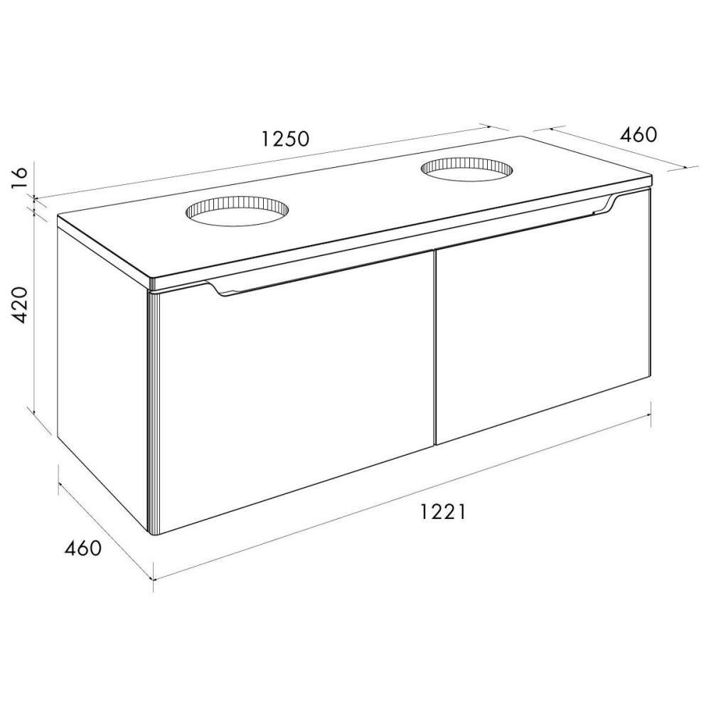 Столешница стеклянная для тумбы Dreja W, с отверстиями для 2-х раковин