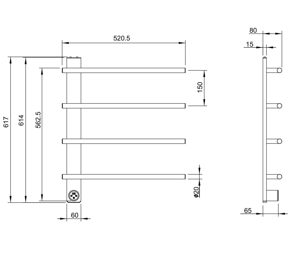 Полотенцесушитель электрический WONZON & WOGHAND NÜRNBERG, Черный матовый (WW-AL344-MB)