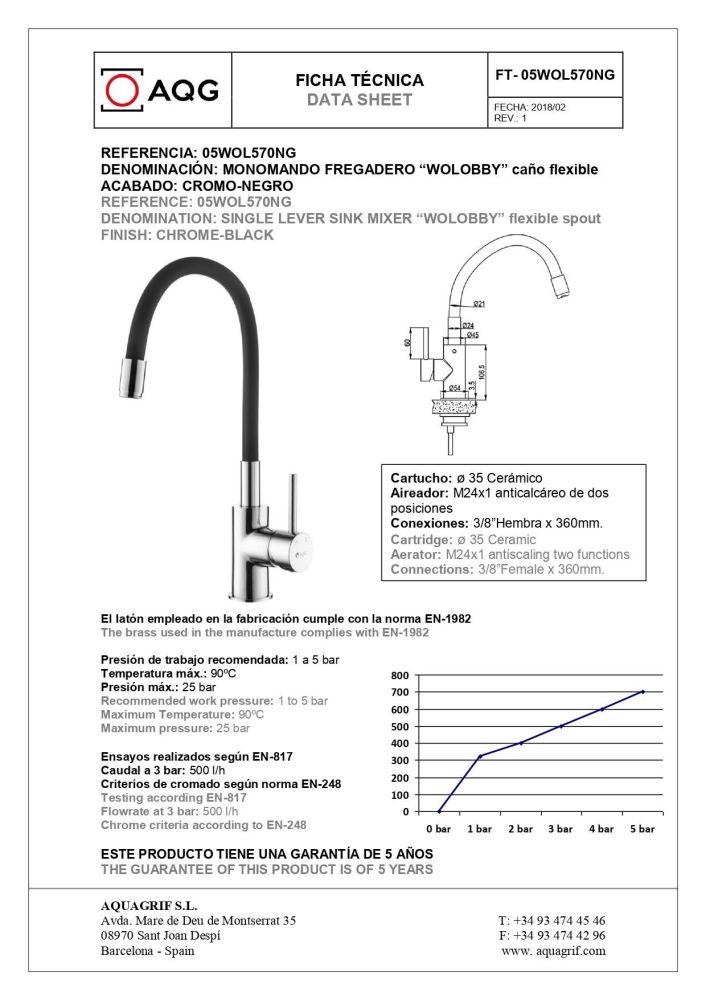 AQG WOLLOBY, смеситель для кухни с гибким черным изливом, цвет хром