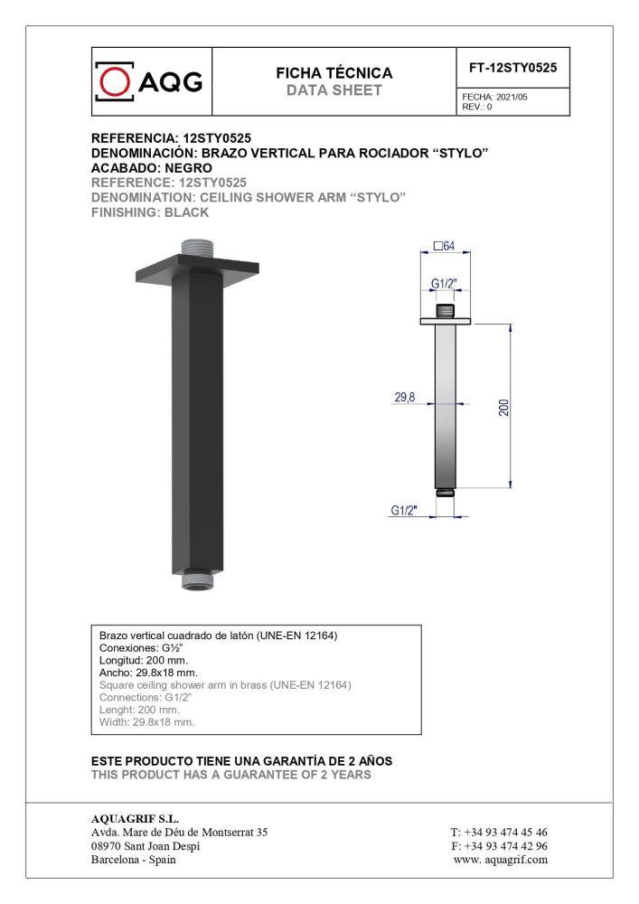 AQG Bold, душевой комплект EС217 на 2 потребителя: с квадратным верхним душем 25х25 см и потолочным кронштейном 35 см, цвет черный матовый, артикул 19BOLEC21705